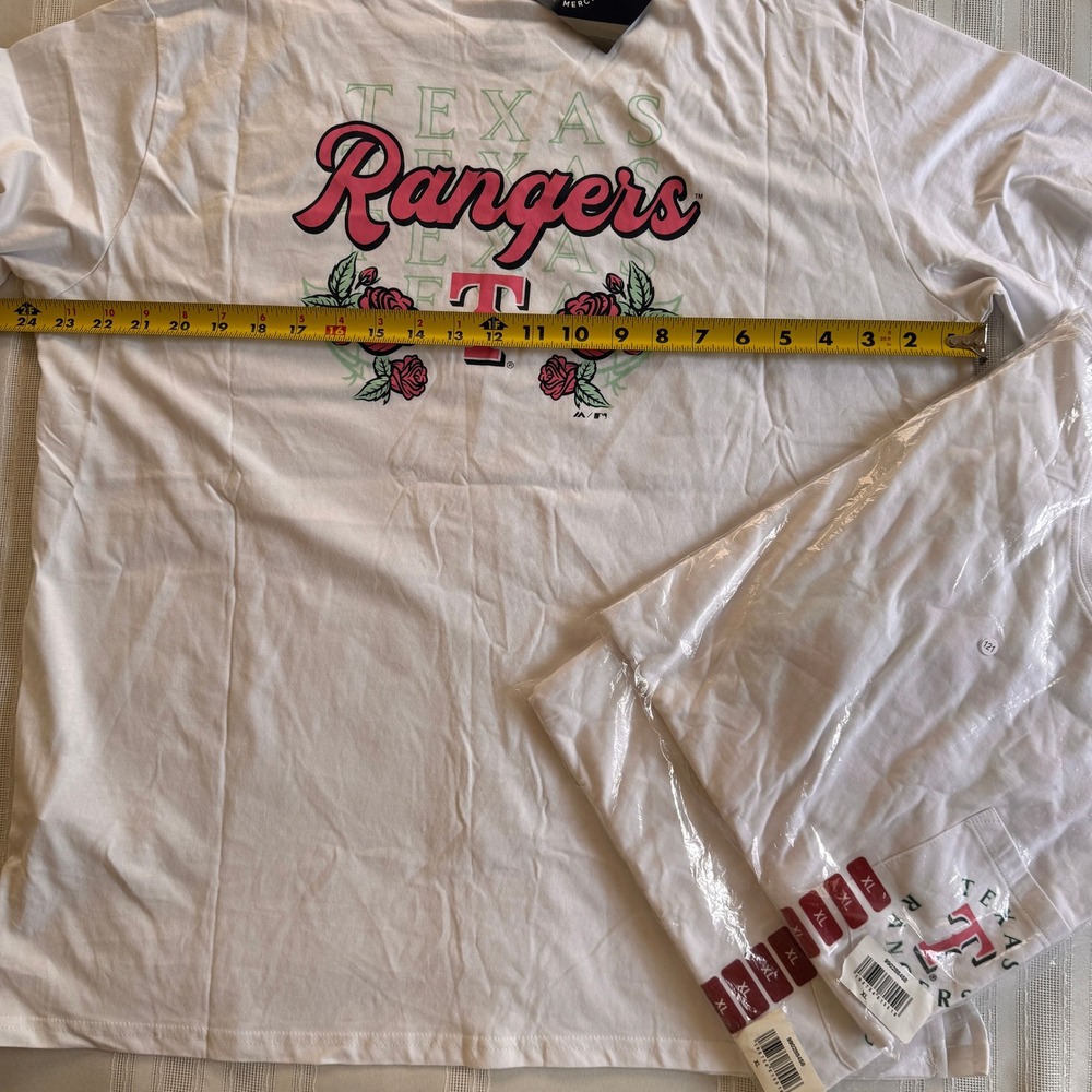 Majestic Texas Rangers Pocket T-Shirt White Floral Rose Graphic MLB XLarge - Picture 5 of 8